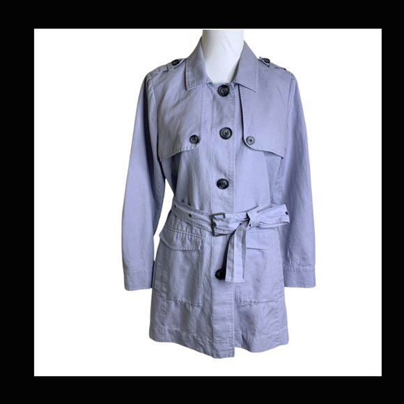 CABI Linen blend ESSENTIAL LAVENDER RUSSIAN BELTED TRENCH COAT S, measured - Picture 1 of 10